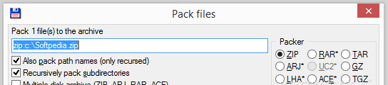 Showing the Total Commander file packing tool
